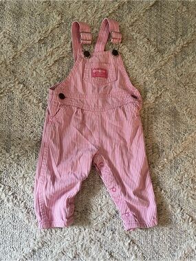 OshKosh vintage Pink Stripe Baby Overalls 12-18 month